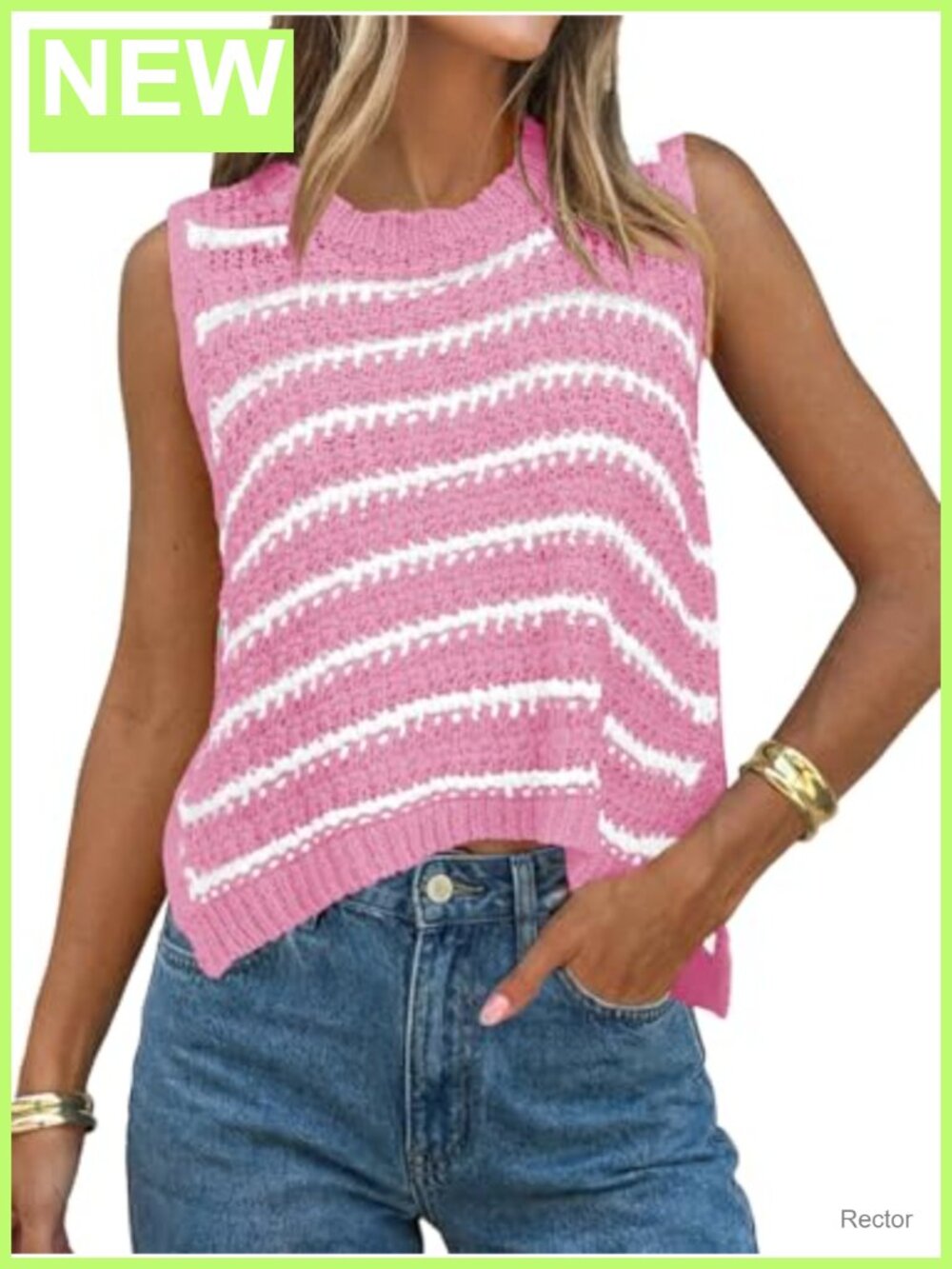 Saodimallsu Womens Sleeveless Striped Sweater Vest Summer Tank Top